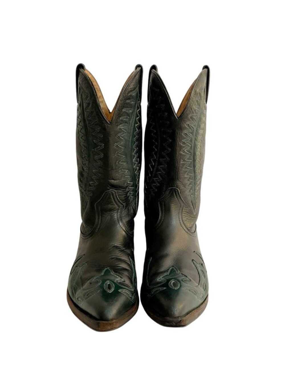 Boulet Men's Black & Green Leather Cowboy Boots Made in Canada Size 7.5